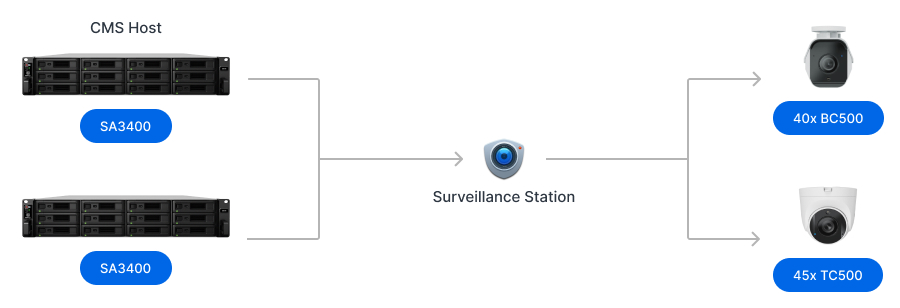 A topology showing how Synology NAS and cameras are deployed