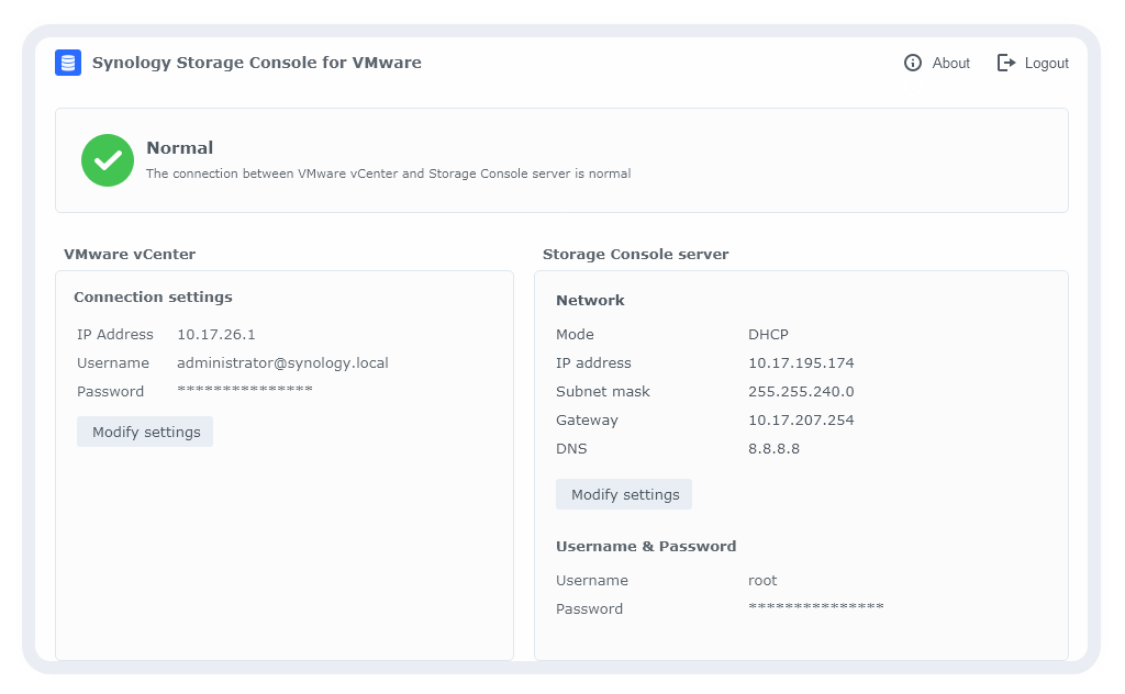 Management integration with Synology Storage Console