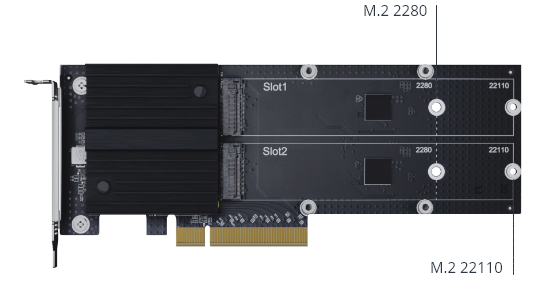 Versnel de willekeurige I/O-prestaties met de dubbele M.2 2280/22110 NVMe SSD-sleuven.
