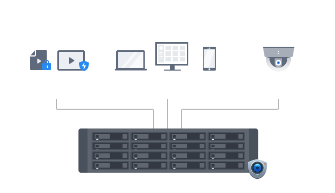 Image illustrating a Synology system as the center of a smart surveillance solution.