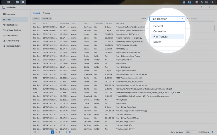 Monitoraggio del trasferimento file